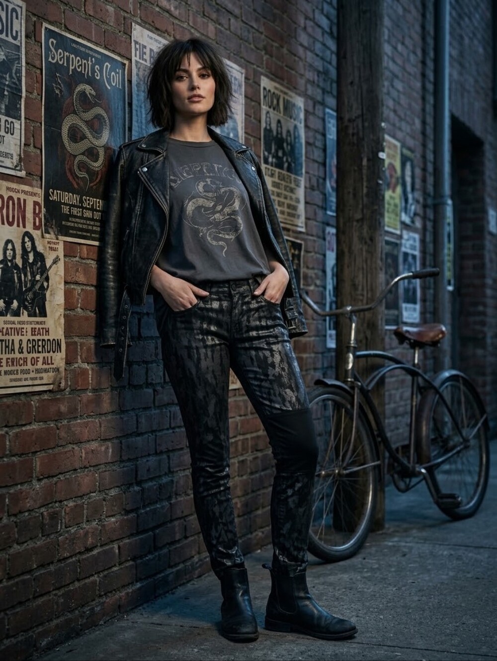 Rock & Republic Black Faux Snakeskin Berlin Jeans Size 6R -  30 X 31 EUC